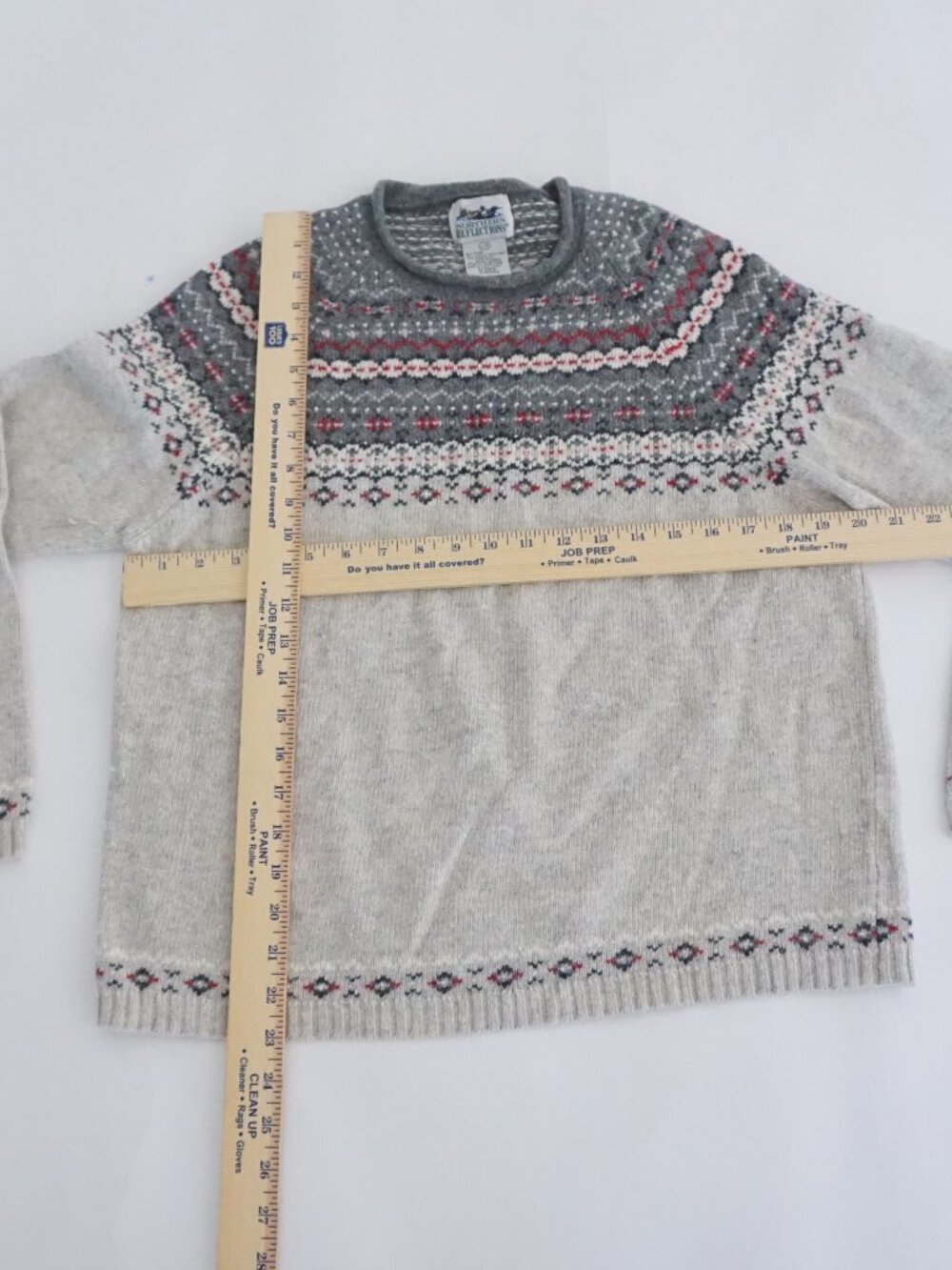 Vintage Northern Reflections Grey Fair Isle Knit Sweater Red White Nordic Wool L - Picture 3 of 9